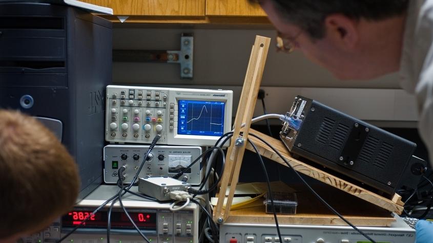 Close up of laser equipment in lab